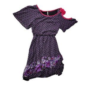 Free People FP Women's XS Black Floral Cold Shoulder Tiered Ruffle Dress Boho